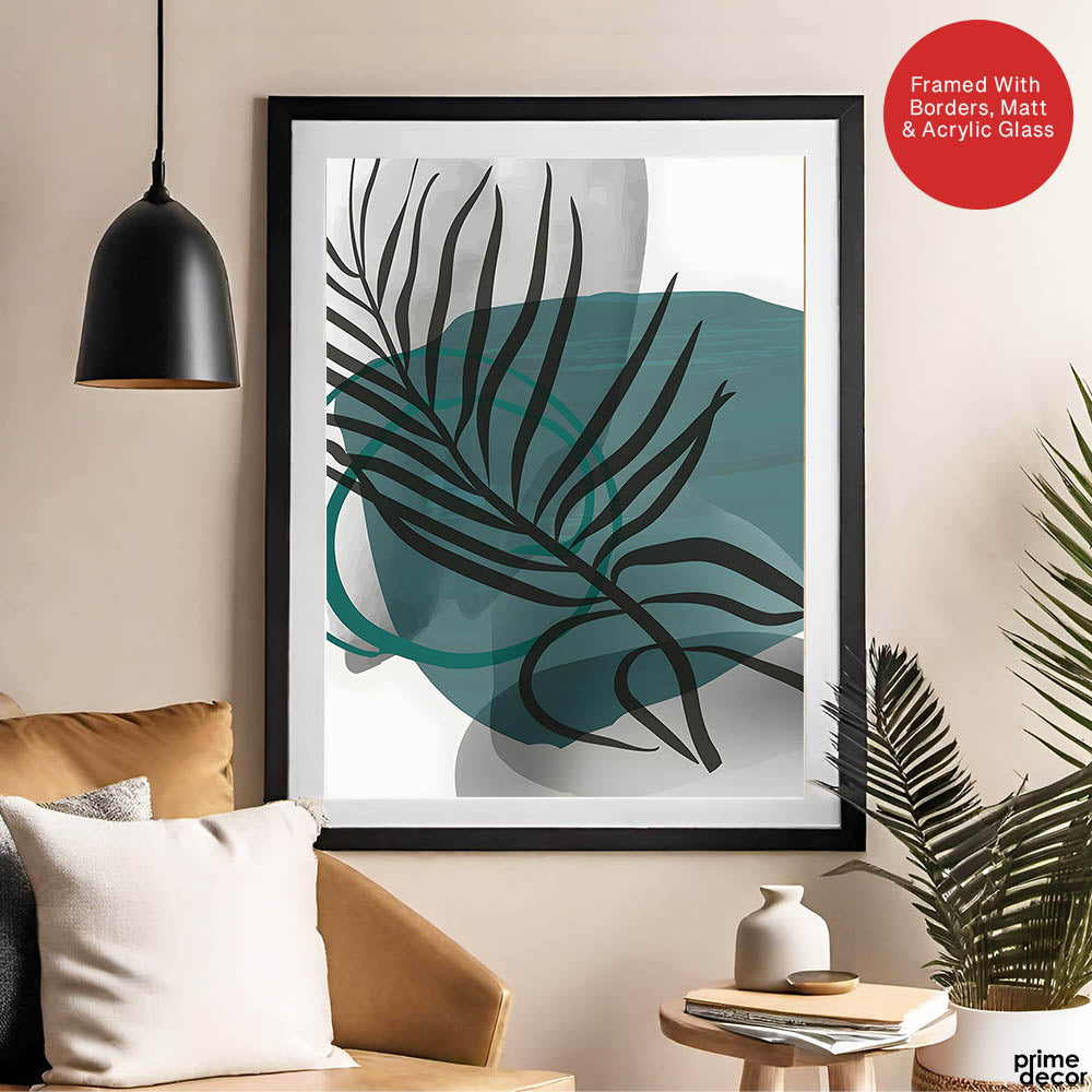 Beautiful Tropical Leaves Over Green & Grey Background | Abstract Floral Artwork #00309 - Prime Décor