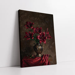 Deep Red Lilies In Ornate Vase Knife Work (Single Panel) Digital Painting Wall Art