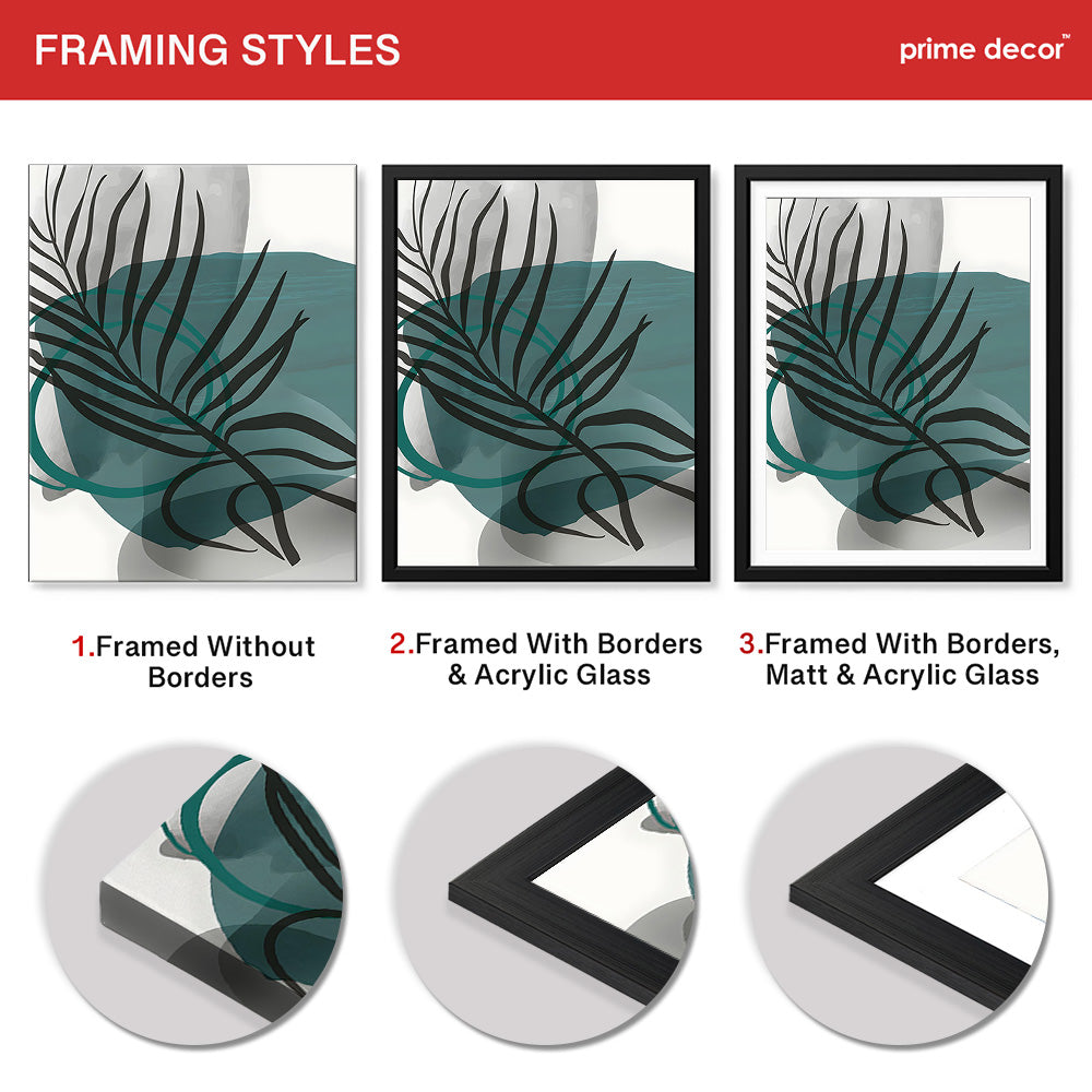 Beautiful Tropical Leaves Over Green & Grey Background | Abstract Floral Artwork #00309 - Prime Décor