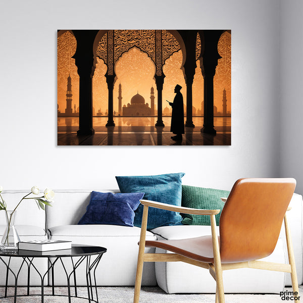 Beautiful View Of A Man Standing In Masjid (Single Panel) Islamic Wall Art