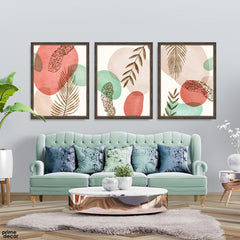 Abstract Colorful Exotic Leaves Over White Background (3 Panel) Floral Wall Art