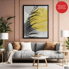 Beautiful Tropical Leaves Over Yellow & Grey Background | Abstract Floral Artwork #00310 - Prime Décor