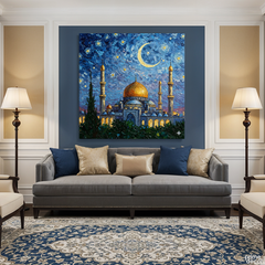 Golden Dome Mosque Under Starry Night Knife Work (Single Panel) Square Wall Art