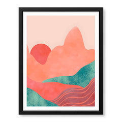Orange & Green Abstract Mountain Design With Moon | Abstract Nature Artwork #00313 - Prime Décor