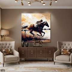 Galloping Horse And Jockey Knife Work (Single Panel) Digital Painting Wall Art