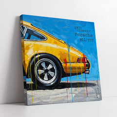 Yellow 1970 Classic Porsche 911 Knife Work Style (Single Panel) Digital Painting Wall Art