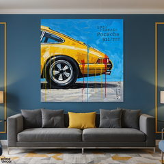 Yellow 1970 Classic Porsche 911 Knife Work Style (Single Panel) Digital Painting Wall Art