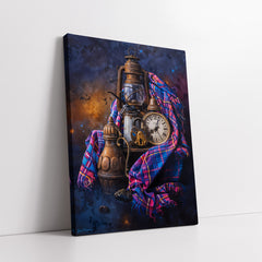 Antique Lantern & Vintage Clock Still Life (Single Panel) Digital Painting Wall Art