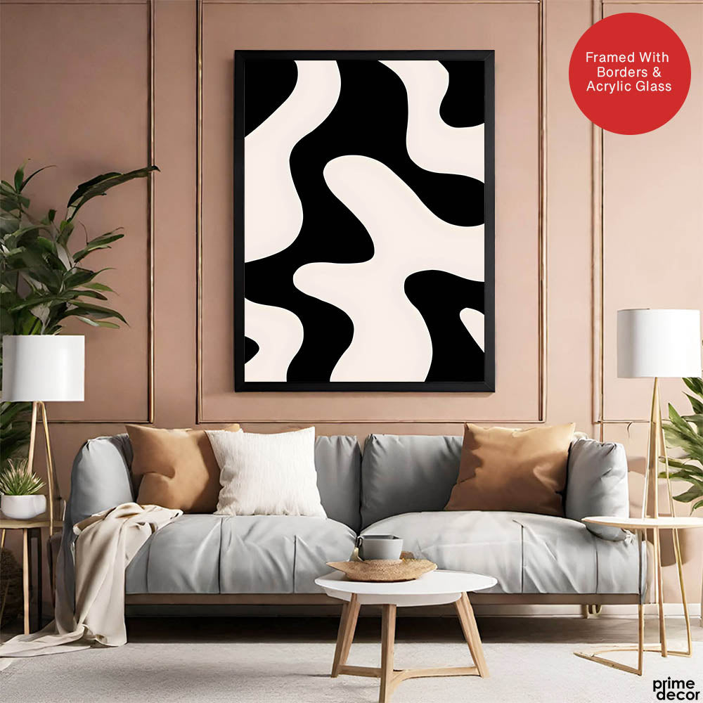 Black & White Abstract Design Over Beige Background | Abstract Office Artwork #00316 - Prime Décor