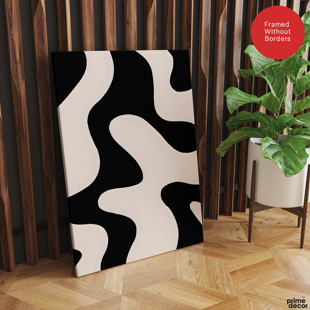 Black & White Abstract Design Over Beige Background | Abstract Office Artwork #00316 - Prime Décor