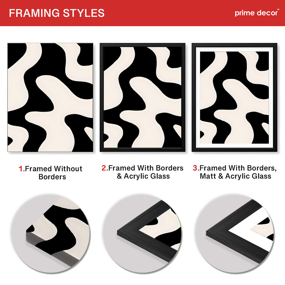 Black & White Abstract Design Over Beige Background | Abstract Office Artwork #00316 - Prime Décor
