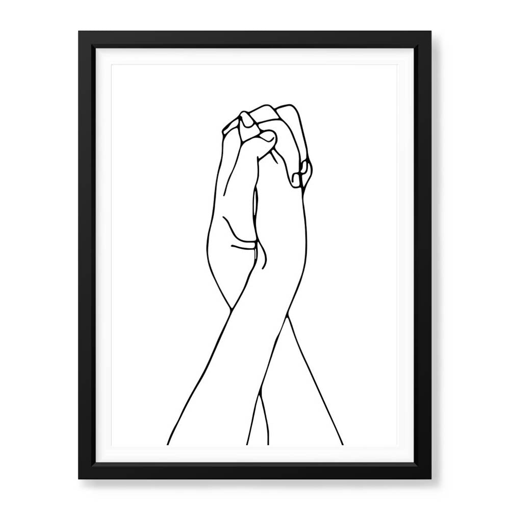 Black & White Hands With Line Art Over White Background | Abstract Fashion Artwork #00319 - Prime Décor