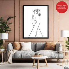 Black & White Hands With Line Art Over White Background | Abstract Fashion Artwork #00319 - Prime Décor