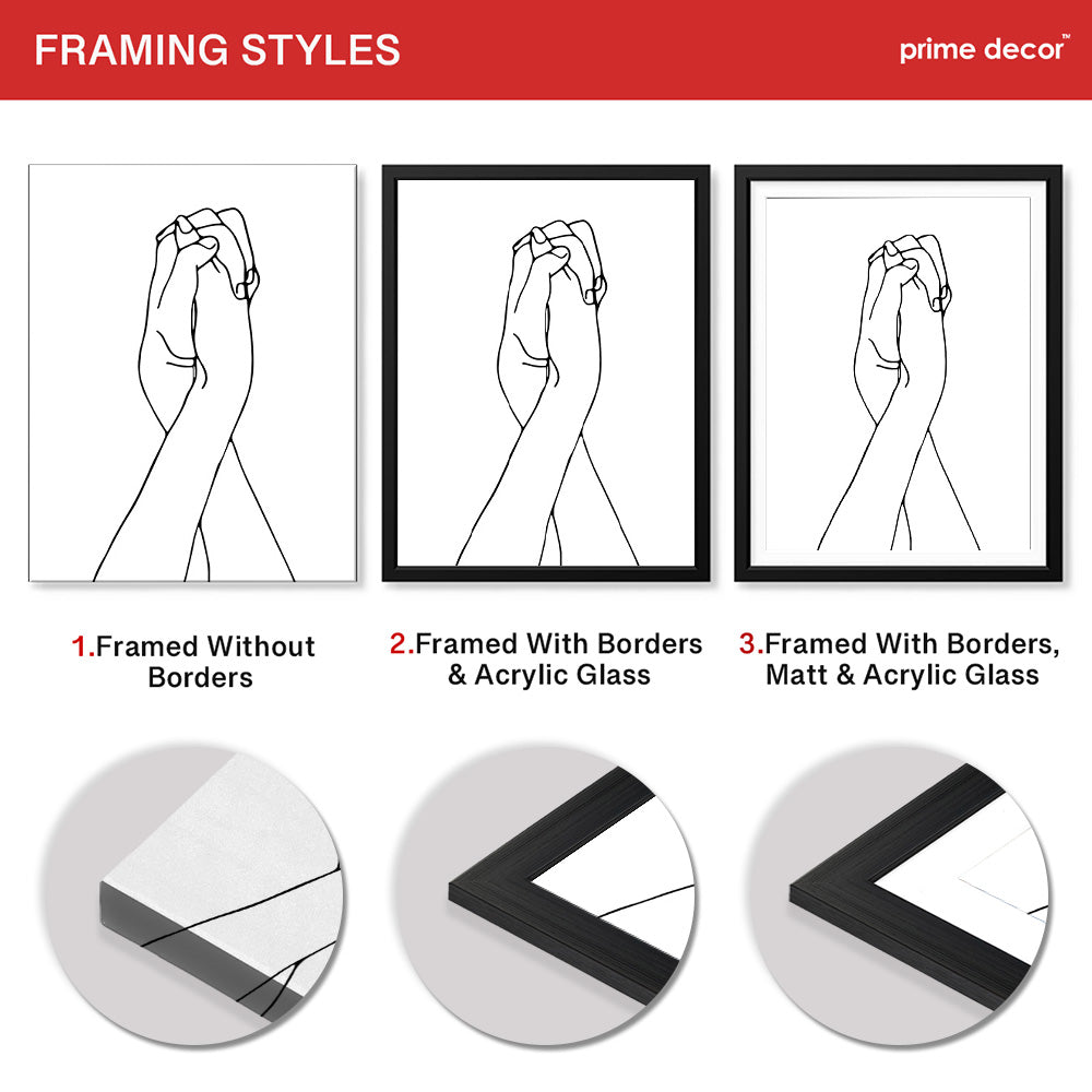 Black & White Hands With Line Art Over White Background | Abstract Fashion Artwork #00319 - Prime Décor