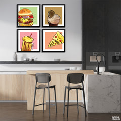 Watercolor Fast Food Elements With Pastel Backgrounds (4 Panel) Food Wall Art - Prime Décor