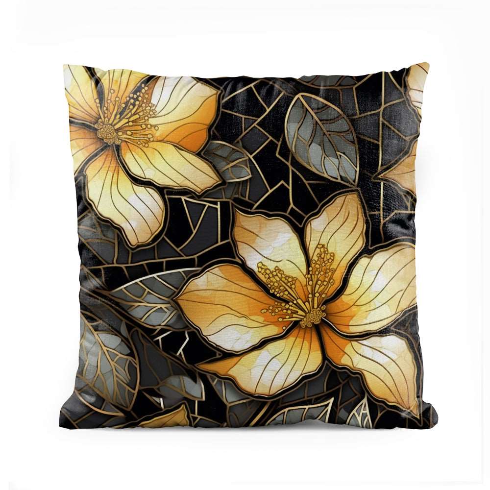 Black & Gold Floral Mosaic | Abstract Cushion #031 - Prime Décor