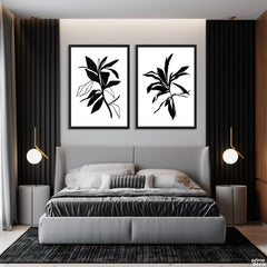 Black & White Botanical Silhouettes (2 Panel) Minimalist Abstract Wall Art
