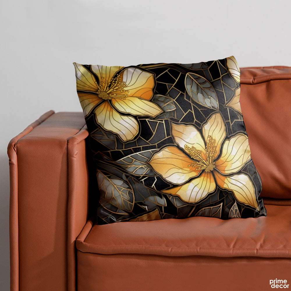 Black & Gold Floral Mosaic | Abstract Cushion #031 - Prime Décor