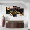 Carbon Grey & Sheen Gold Exotic Tropical Leaves (5 Panel) Floral Wall Art