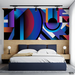 Persian Blue Abstract Geometric Design | Abstract Wallpaper Mural - Prime Décor