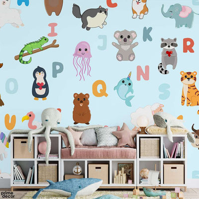 Beautiful Animals Artwork With Typography | Kids Wallpaper Mural