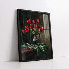 Red Tulips In Silver Pitcher Knife Work Style (Single Panel) Digital Painting Wall Art