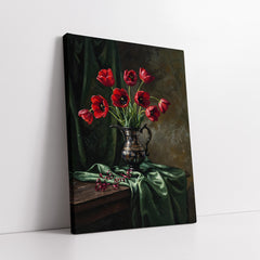 Red Tulips In Silver Pitcher Knife Work Style (Single Panel) Digital Painting Wall Art