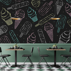 Pastel Color Ice Creams In Chalkboard Style | Food Wallpaper Mural - Prime Décor