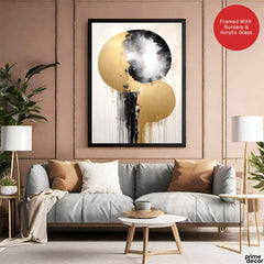 Black & Gold Abstract Art Over White And Beige Background | Abstract Fashion Artwork #00324