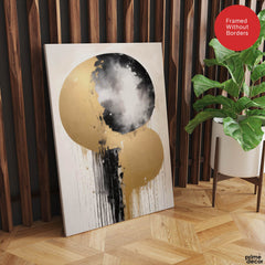 Black & Gold Abstract Art Over White And Beige Background | Abstract Fashion Artwork #00324