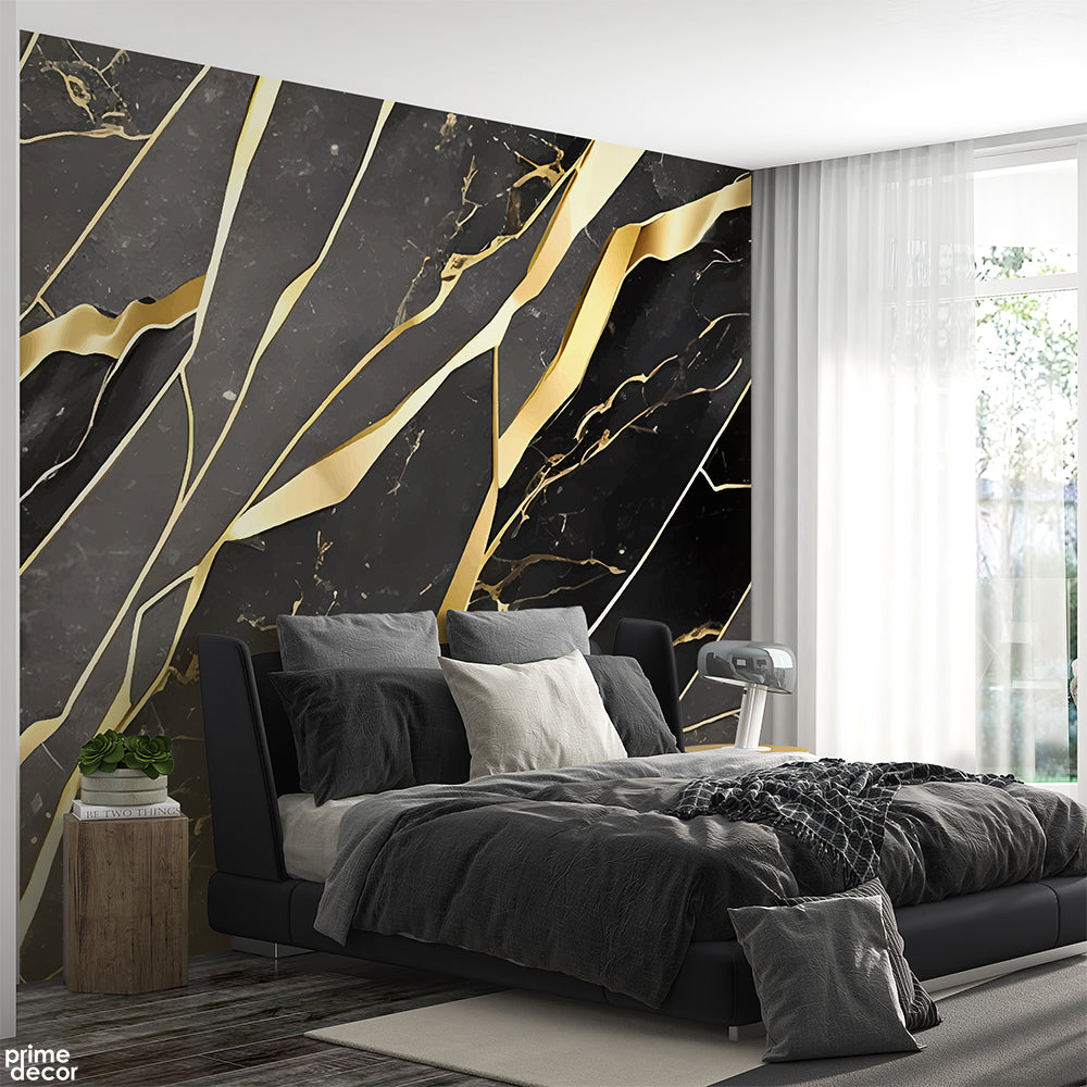 Davy Grey & Gold Abstract Marble Fluid Style | Abstract Wallpaper Mural - Prime Décor