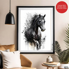 Aesthetic Black & White Horse Over White Background | Abstract Animal Artwork #00329