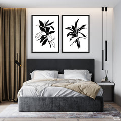 Black & White Botanical Silhouettes (2 Panel) Minimalist Abstract Wall Art