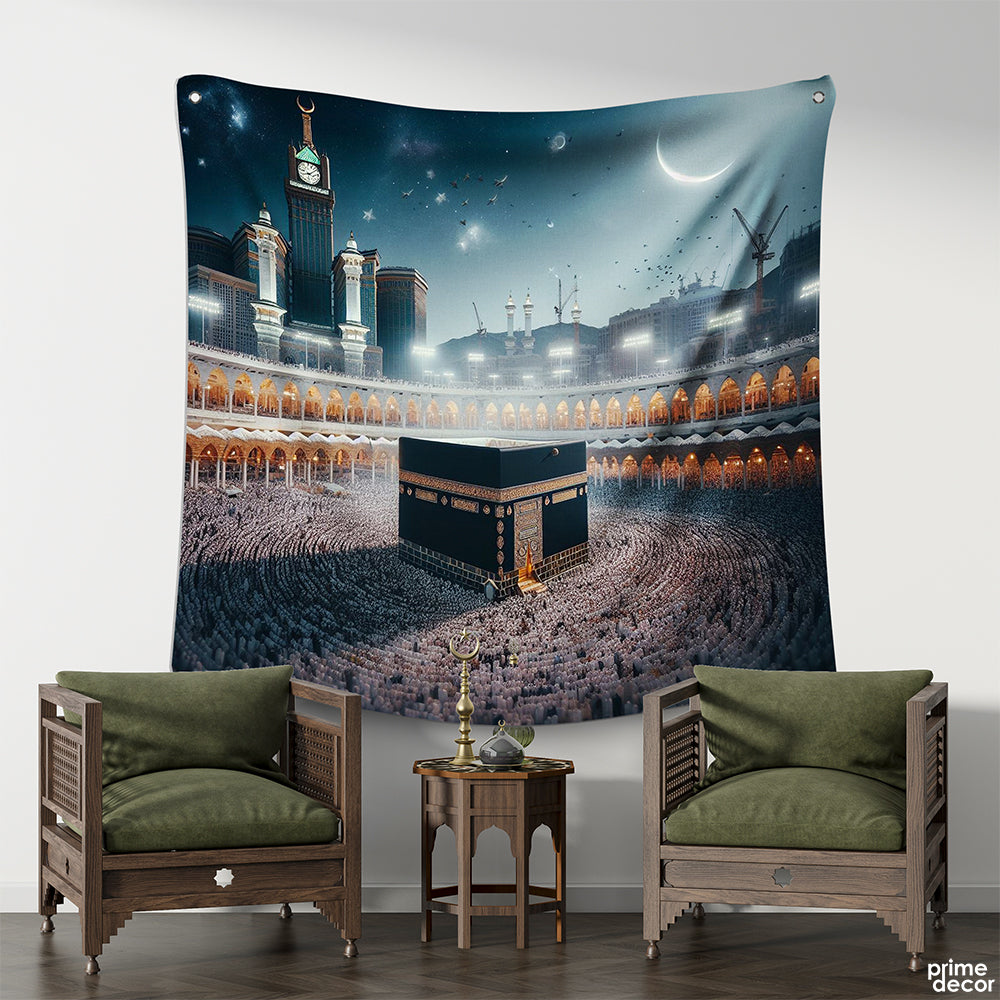 Holy Kaaba At Night Scenic View | Islamic Tapestry - Prime Décor