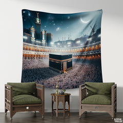 Holy Kaaba At Night Scenic View | Islamic Tapestry - Prime Décor