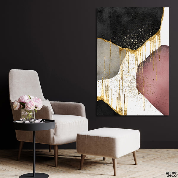 Black & White Artwork With Gold Lines (Single Panel) Aesthetic Wall Art