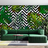Exotic Tropical Leaves With Black & White Zig Zag Lines | Floral Wallpaper Mural - Prime Décor