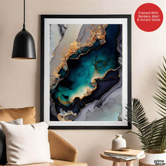 Blue & Green Abstract Art Over Grey Background | Abstract Fashion Artwork #00330