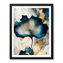 Blue & Green Abstract Floral Art Over Grey Background | Abstract Floral Artwork #00331