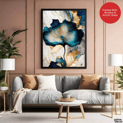 Blue & Green Abstract Floral Art Over Grey Background | Abstract Floral Artwork #00331