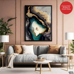 Blue & Green Abstract Art Over Grey Background | Abstract Fashion Artwork #00332