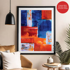 Blue & Orange Abstract Art Over Grey Background | Abstract Fashion Artwork #00333