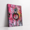 Vintage Door Knockers On Rustic Pink & Green Wooden Doors (Single Panel) Digital Painting Wall Art