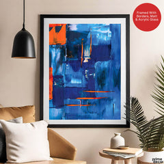 Blue & Orange Abstract Art Over Blue Background | Abstract Fashion Artwork #00335