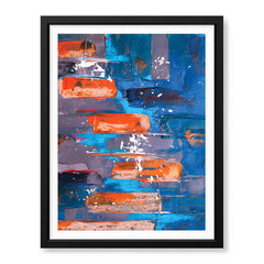 Blue & Orange Abstract Art Over Blue Background | Abstract Fashion Artwork #00336