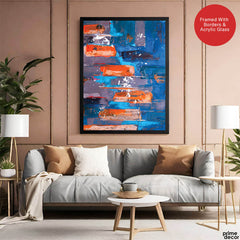Blue & Orange Abstract Art Over Blue Background | Abstract Fashion Artwork #00336