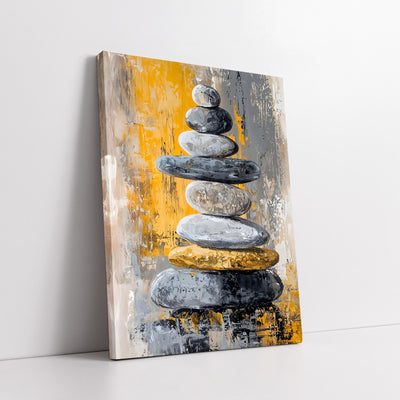 Balanced Zen Stones On Abstract Yellow Background (Single Panel) Digital Painting Wall Art