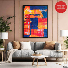 Blue & Orange Abstract Art Over Blue Background | Abstract Fashion Artwork #00339