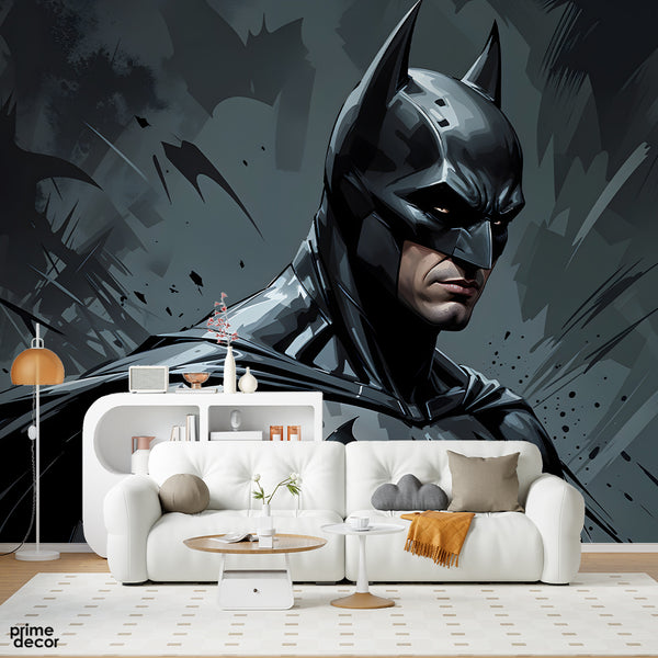 Abstract Artwork Of Batman Over Grey Background | Kids Wallpaper Mural