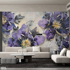 Beautiful Purple Flowers Over White Background | Floral Wallpaper Mural - Prime Décor